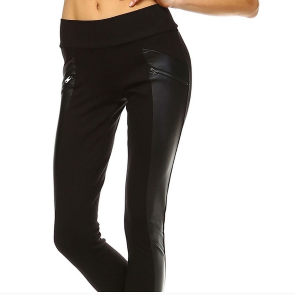 NWOT Women's Mind Code Faux Leather Panel Black Leggings